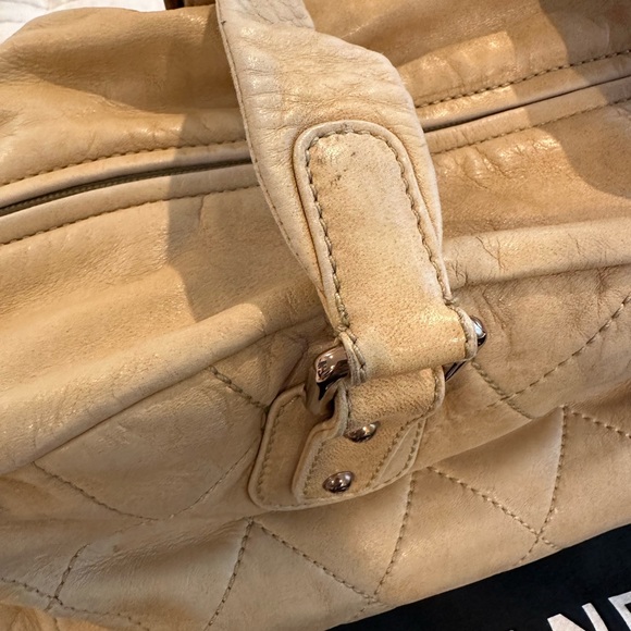Vintage authentic beige quilted Chanel lambskin bowler tote bag cloudy bundle - Picture 15 of 16